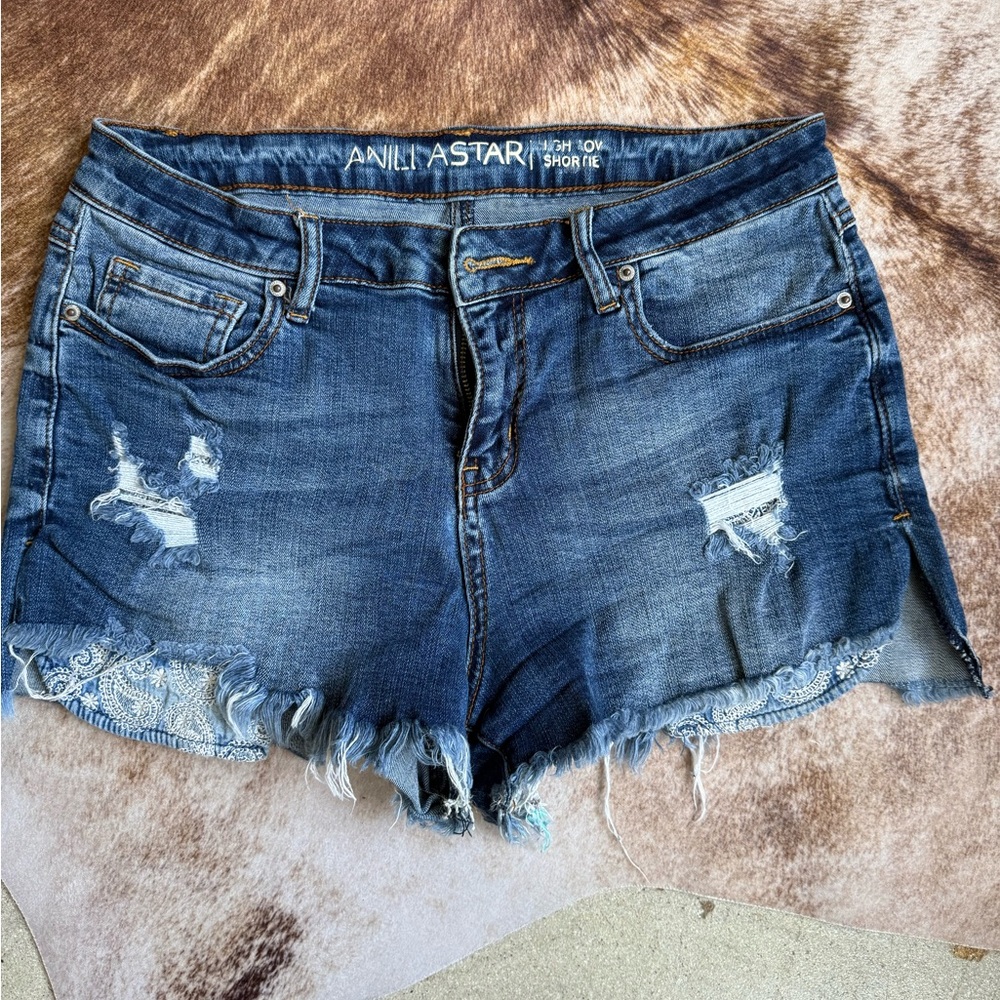Vanilla Star Washed Blue Distressed Denim Shorts